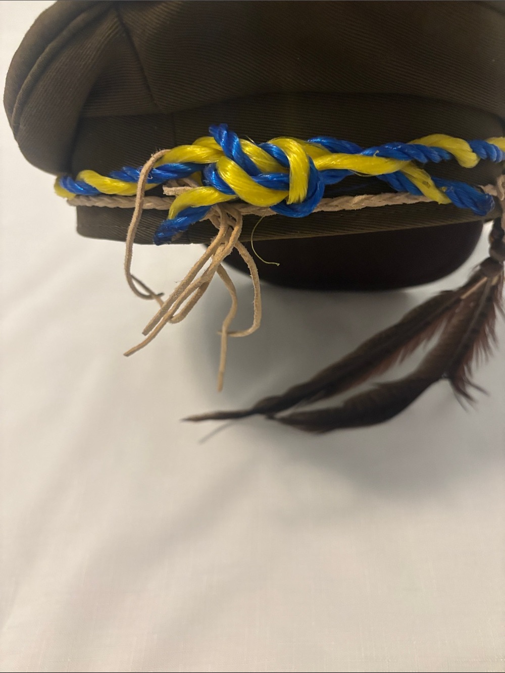Burning Man custom Military Style Olive Green Peaked Cap w/Braided Trim Peace - Picture 4 of 11